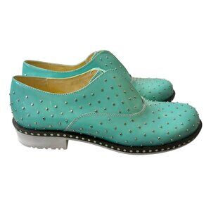 Girotti Studded Handcrafted Leather Turquoise Slip On Shoes Women's size 41/10.5